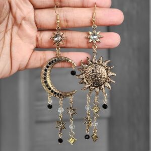 Cosmic Sun Moon Boho Earrings Statement Jewelry Celestial Boheme